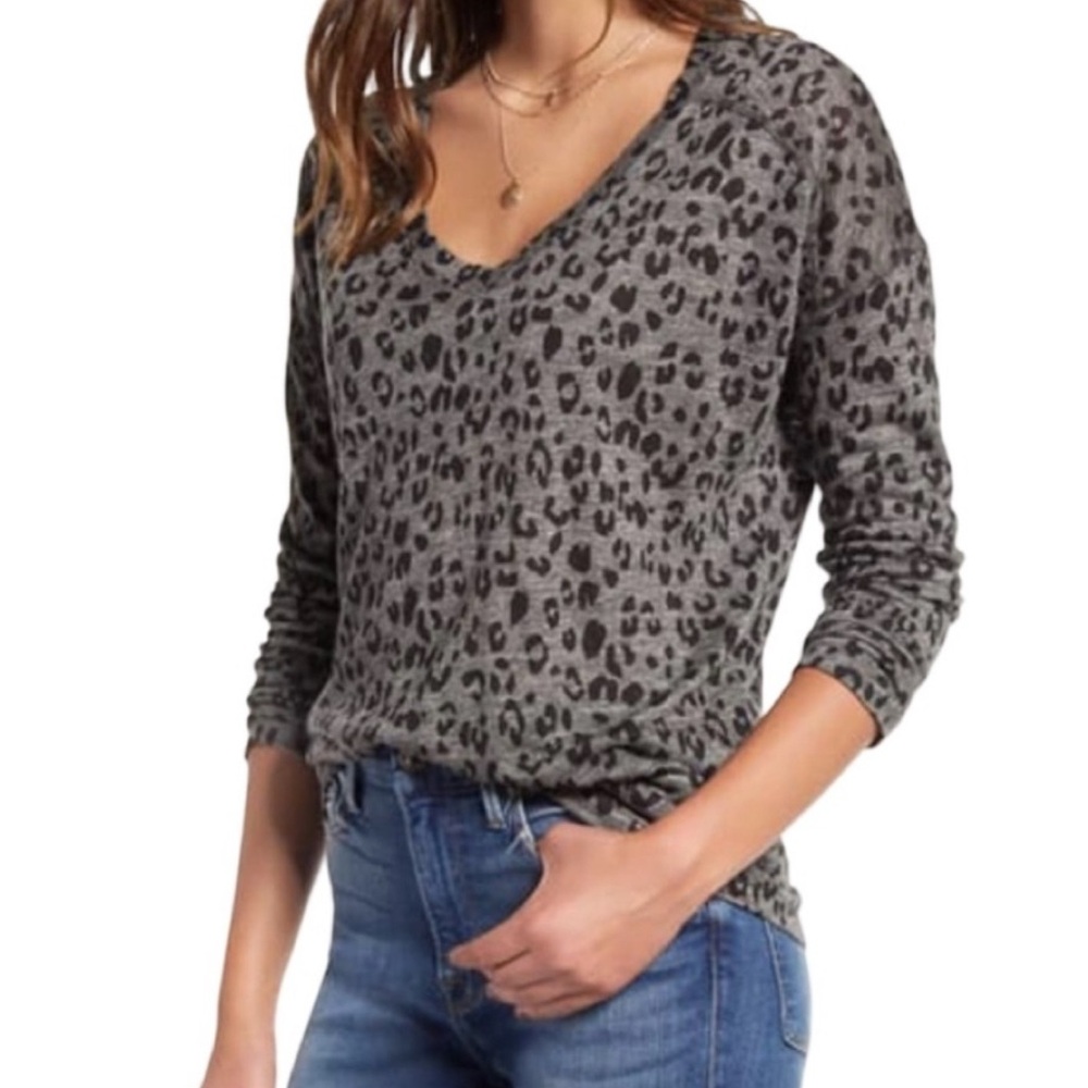 Gray Leopard Print Long Sleeve Top